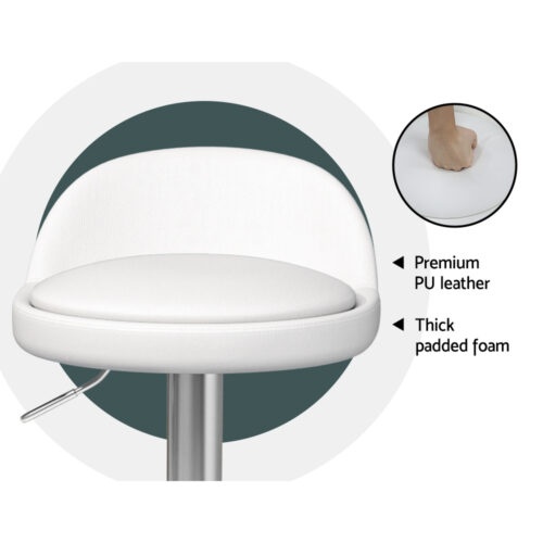 Artiss 4x Bar Stools PU Leather Gas Lift White - Image 3