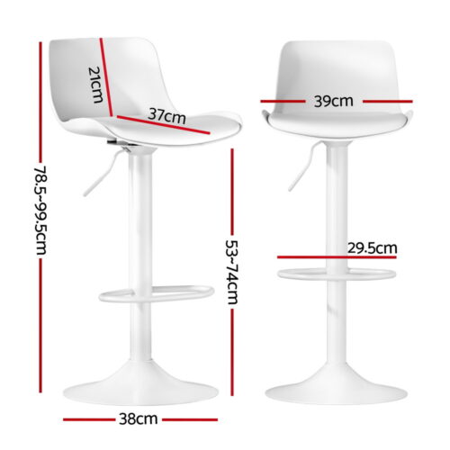 Artiss Bar Stools Kitchen Swivel Gas Lift Stool Leather Dining Chairs White x2 - Image 2