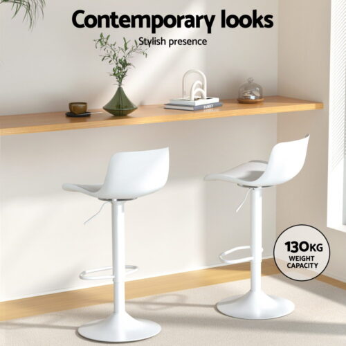 Artiss Bar Stools Kitchen Swivel Gas Lift Stool Leather Dining Chairs White x2 - Image 4