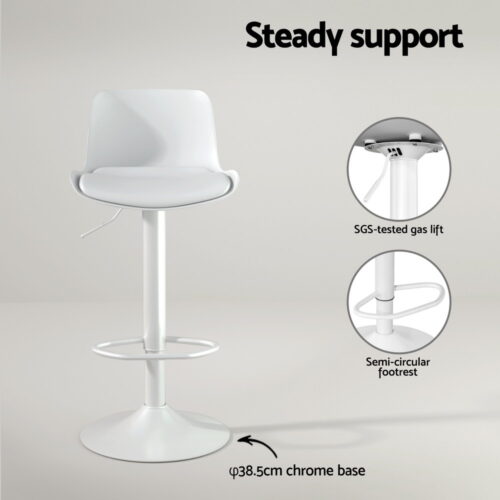 Artiss Bar Stools Kitchen Swivel Gas Lift Stool Leather Dining Chairs White x2 - Image 5