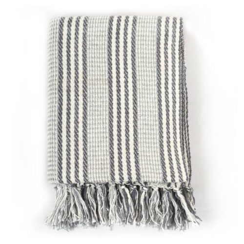 Throw Cotton Stripes 125x150cm Grey White - Image 2