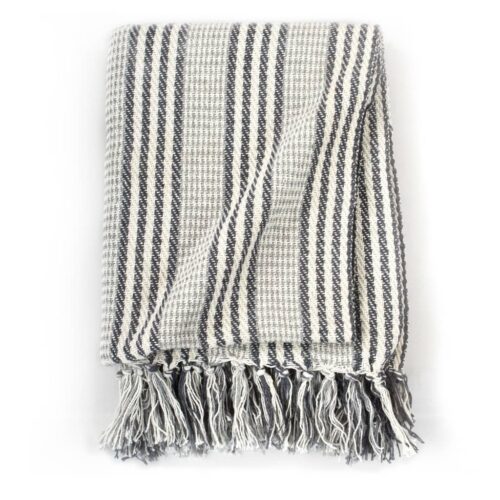 Throw Cotton Stripes 125x150cm Grey White - Image 3