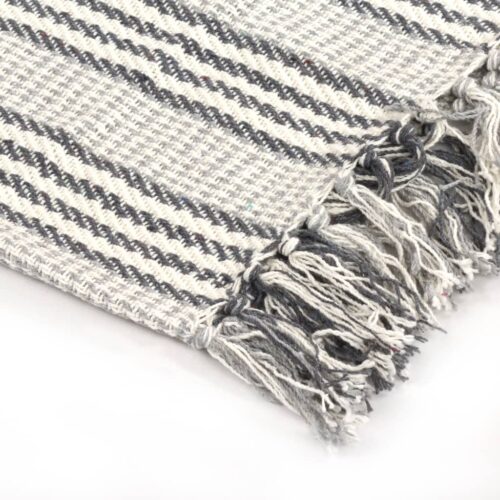 Throw Cotton Stripes 160x210cm Grey White - Image 4