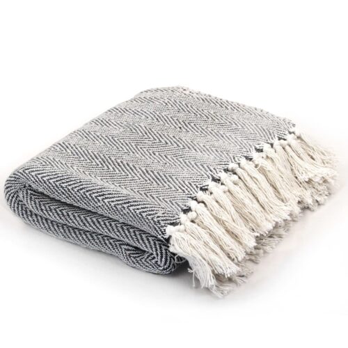 Throw Cotton Herringbone 220x250cm Navy Blue