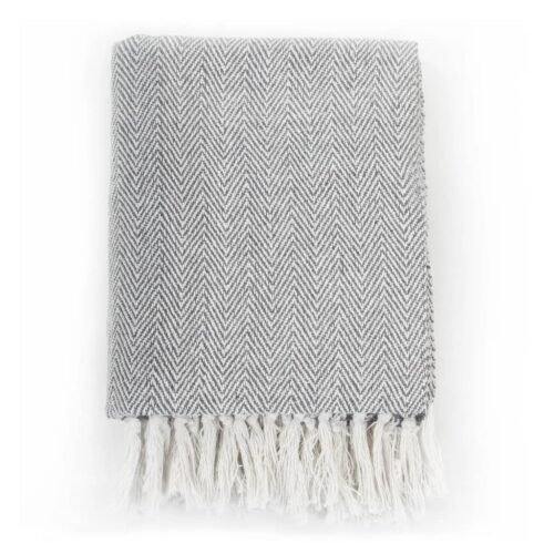 Throw Cotton Herringbone 220x250cm Grey - Image 2