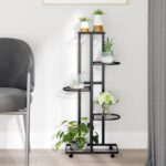 5-Floor Flower Stand with Wheels 44x23x100cm Black Iron
