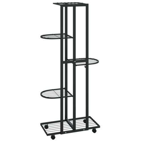 5-Floor Flower Stand with Wheels 44x23x100cm Black Iron - Image 5