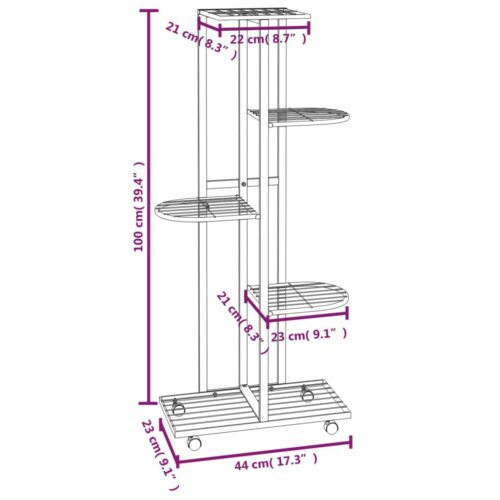 5-Floor Flower Stand with Wheels 44x23x100cm Black Iron - Image 7