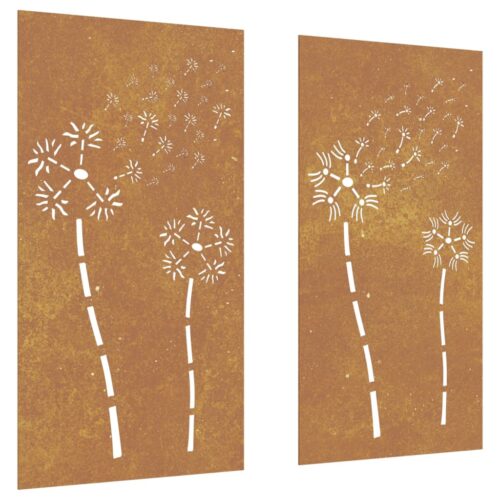 Garden Wall Decorations 2pcs 105x55cm Corten Steel Flower Design - Image 2