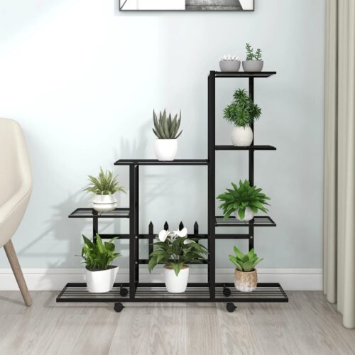 Flower Stand with Wheel 94.5x25x92.5cm Black Metal - Image 8