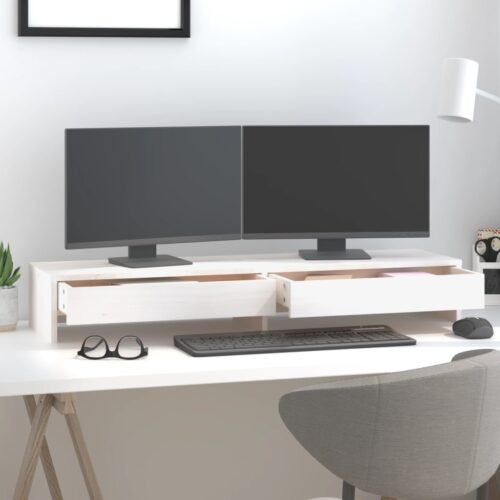 Monitor Stand White 100x27x15cm Solid Wood Pine - Image 3