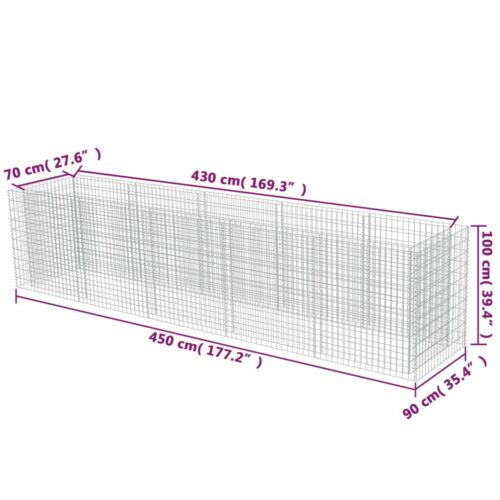 Gabion Raised Bed Galvanised Steel 450x90x100cm - Image 9