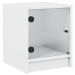 Bedside Cabinet with Glass Door White 35x37x42cm