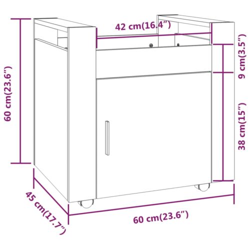 Desk Trolley Smoked Oak 60x45x60cm Engineered Wood - Image 11