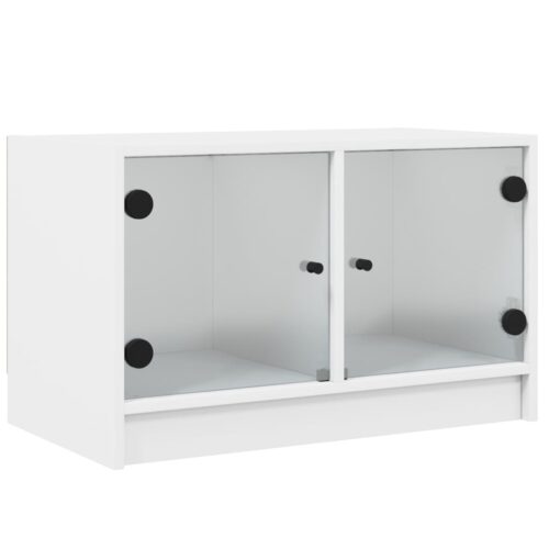TV Cabinet with Glass Doors White 68x37x42cm