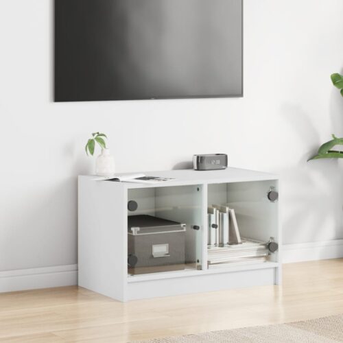 TV Cabinet with Glass Doors White 68x37x42cm - Image 3