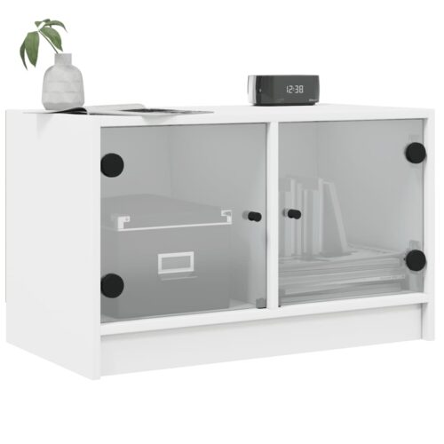 TV Cabinet with Glass Doors White 68x37x42cm - Image 4