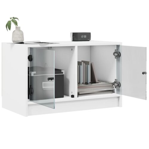 TV Cabinet with Glass Doors White 68x37x42cm - Image 5