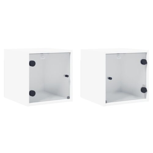 Bedside Cabinets with Glass Doors 2pcs White 35x37x35cm