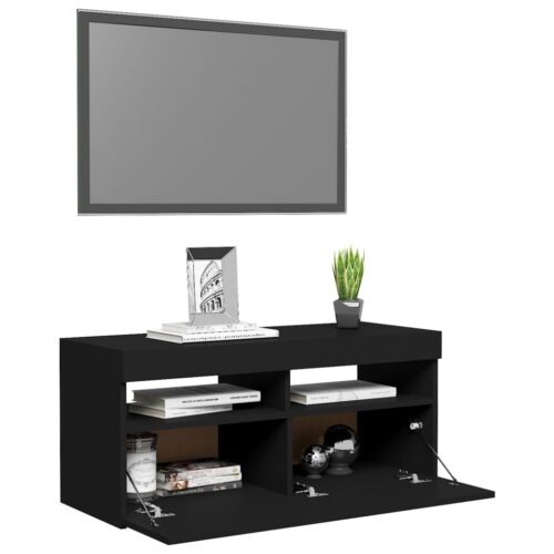 TV Cabinet with LED Lights Black 90x35x40cm - Image 6