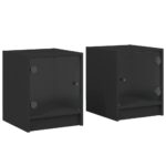 Bedside Cabinets with Glass Doors 2pcs Black 35x37x42cm