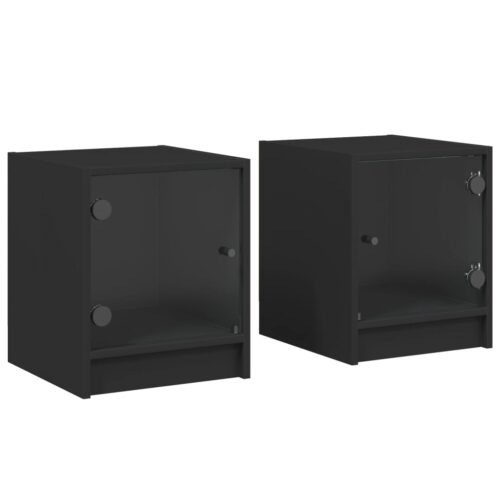 Bedside Cabinets with Glass Doors 2pcs Black 35x37x42cm