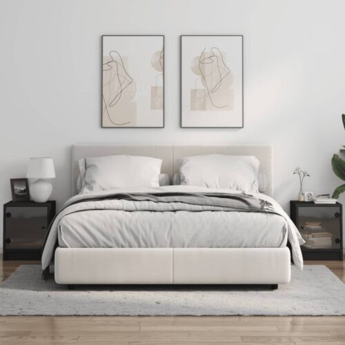 Bedside Cabinets with Glass Doors 2pcs Black 35x37x42cm - Image 3