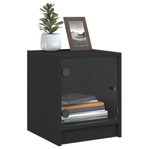 Bedside Cabinets with Glass Doors 2pcs Black 35x37x42cm - Image 4