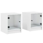 Bedside Cabinets with Glass Doors 2pcs White 35x37x42cm