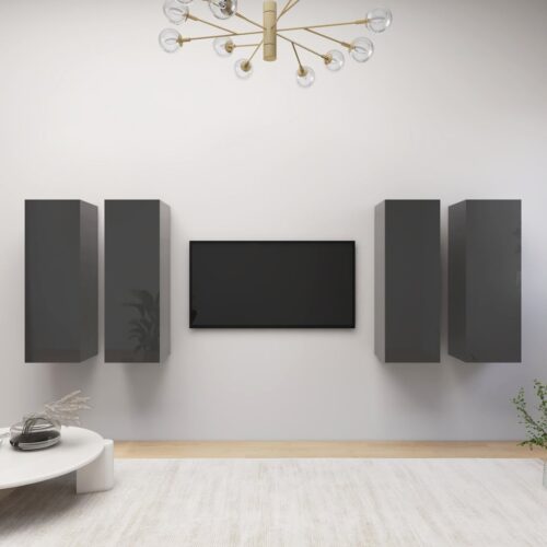 TV Cabinets 4pcs High Gloss Grey 30.5x30x90cm Engineered Wood