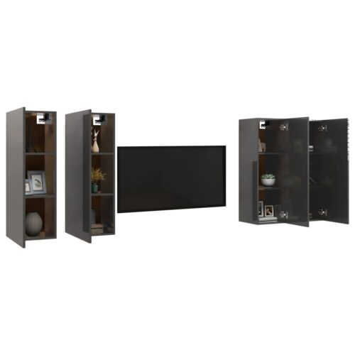 TV Cabinets 4pcs High Gloss Grey 30.5x30x90cm Engineered Wood - Image 3