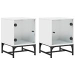 Bedside Cabinets with Glass Doors 2pcs White 35x37x50cm
