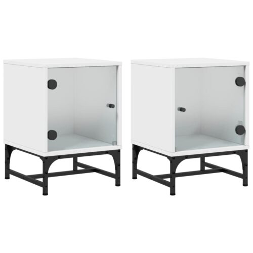 Bedside Cabinets with Glass Doors 2pcs White 35x37x50cm