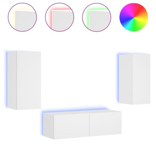3-Piece TV Wall Cabinets with LED Lights White