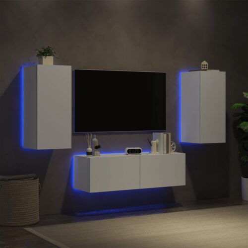 3-Piece TV Wall Cabinets with LED Lights White - Image 4
