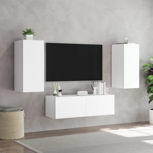 3-Piece TV Wall Cabinets with LED Lights White - Image 5