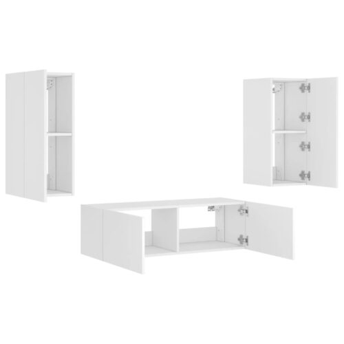 3-Piece TV Wall Cabinets with LED Lights White - Image 6