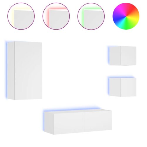 4-Piece TV Wall Cabinets with LED Lights White
