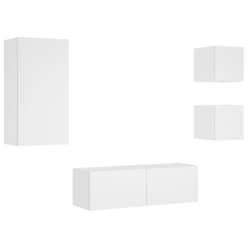 4-Piece TV Wall Cabinets with LED Lights White - Image 3