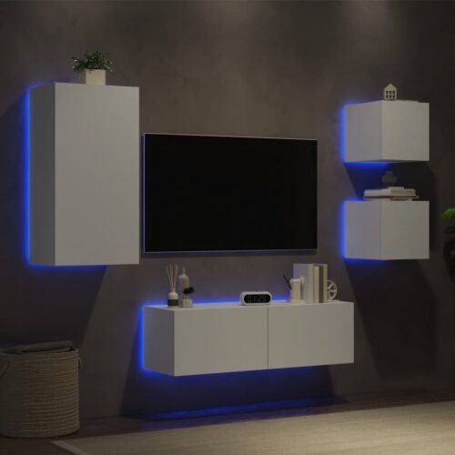4-Piece TV Wall Cabinets with LED Lights White - Image 4