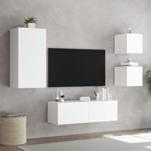 4-Piece TV Wall Cabinets with LED Lights White - Image 5