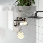 Over Door Shower Caddy Bathroom Storage Rack Hooks Holder Organizer Shelf Bath Brushed Stainless Steel