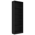 5-Tier Book Cabinet Black 60x24x175cm Engineered Wood