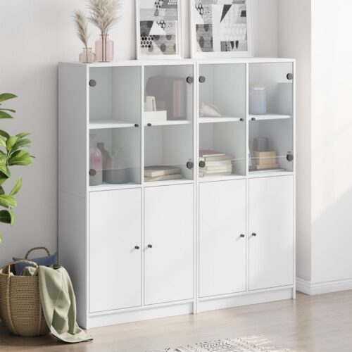 vidaXL Bookcase with Doors White 136x37x142 cm Engineered Wood - Image 3