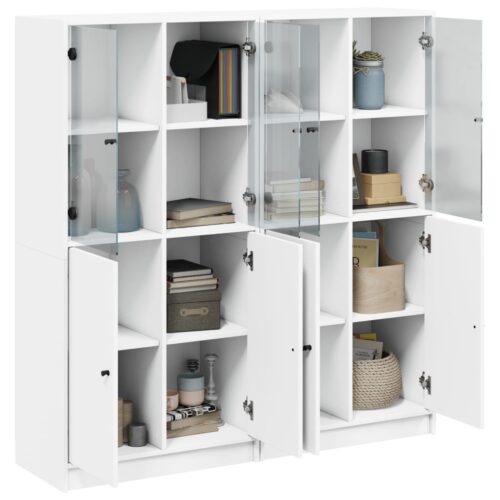 vidaXL Bookcase with Doors White 136x37x142 cm Engineered Wood - Image 4