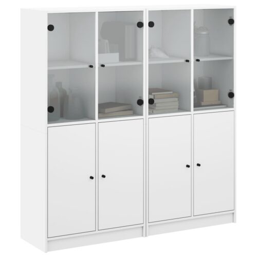 vidaXL Bookcase with Doors White 136x37x142 cm Engineered Wood - Image 5