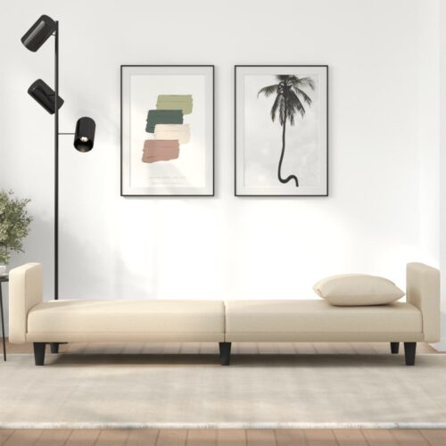 Sofa Bed with Cushions Cream Fabric - Image 3