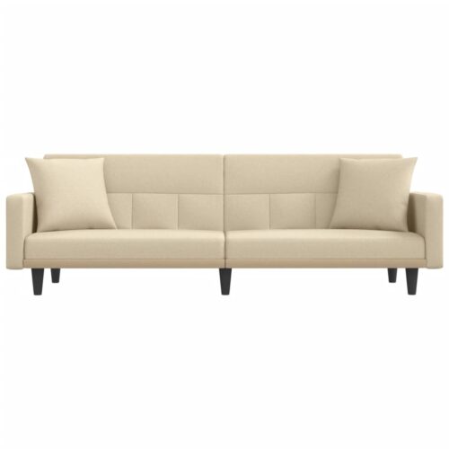 Sofa Bed with Cushions Cream Fabric - Image 4