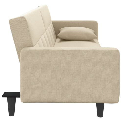 Sofa Bed with Cushions Cream Fabric - Image 5