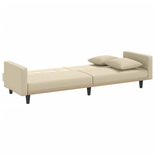 Sofa Bed with Cushions Cream Fabric - Image 8